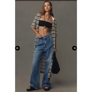 Women's SELF CONTRAST Blue Wide Leg Jeans Size 30